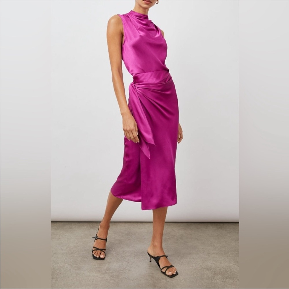 Rails Fuchsia Satin Draped Tie-Waist Midi Skirt